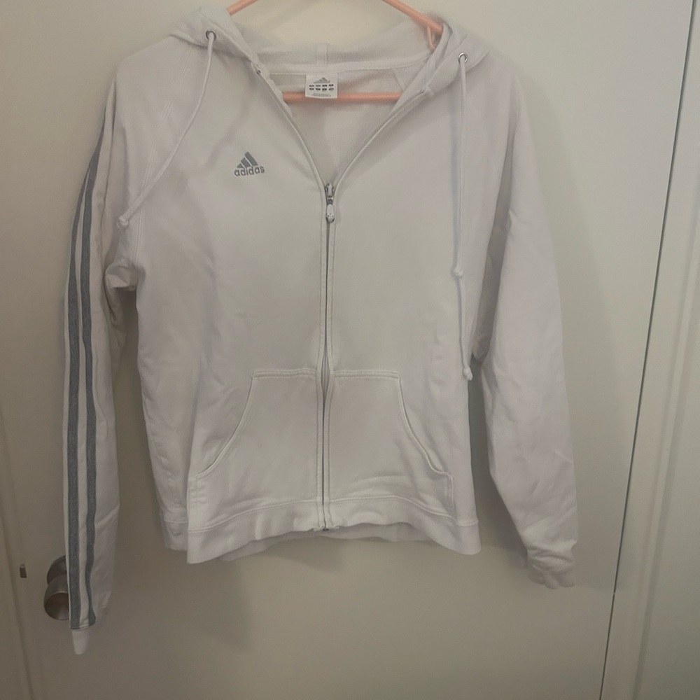 Adidas White Zip-Up Hoodie